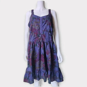 Joe Browns Fit & Flare Floral Dress Size 14 Ruffle Hem Smocked Prairie Boho